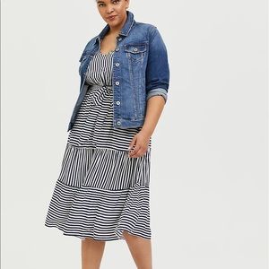 Torrid Navy White Striped Tiered Midi Dress 2 2X